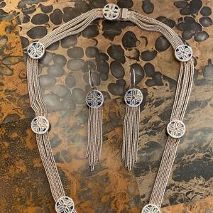 Vintage Byzantine Design Silver 925 Enamel Necklace/Earrings Set